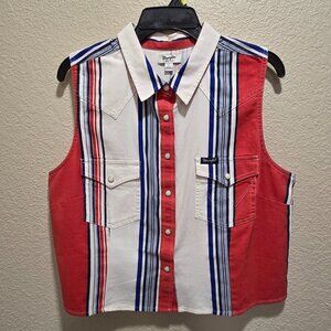 Wrangler Women's Large July 4th Summer Cropped Sleeveless Pearl Snap